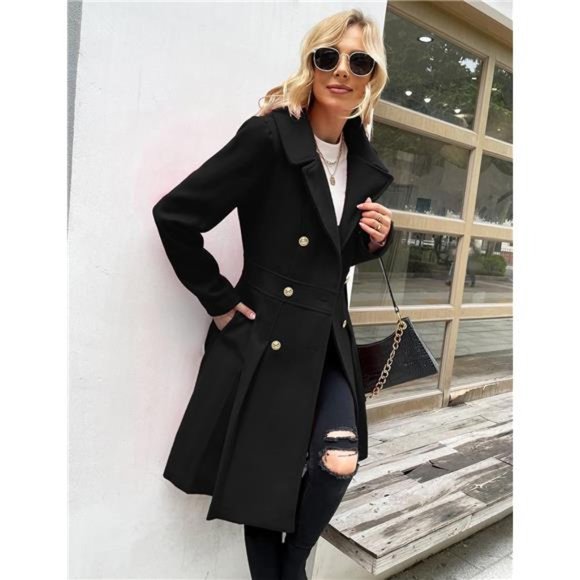 Women's Trench Coat Notch Lapel Double Breasted Thick A Line Pea Coat, B… - Picture 3 of 6